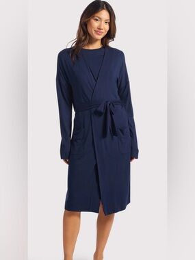 Nuuds Navy Wrap Robe with Tie Waist size XS/S